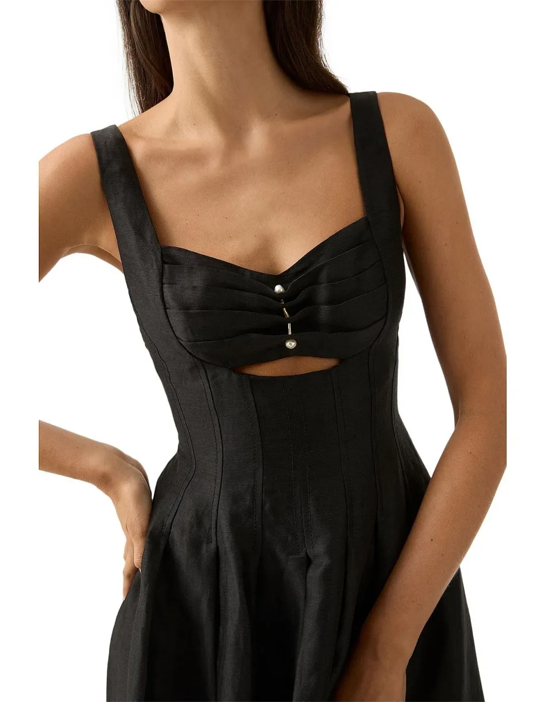AJE Divinity Pearl Pin Midi Dress Black Size AU 6 for rent on The Volte - main image