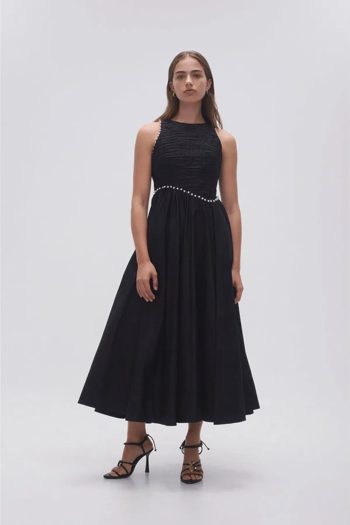 Aje Florence Pearl Trim Midi Dress Black Size AU 4 - Image 1