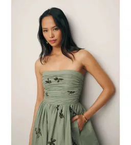 Reformation Kastoria Ruched Maxi Dress in Green/Iris Border Size 0/AU 6 for rent on The Volte - image 5