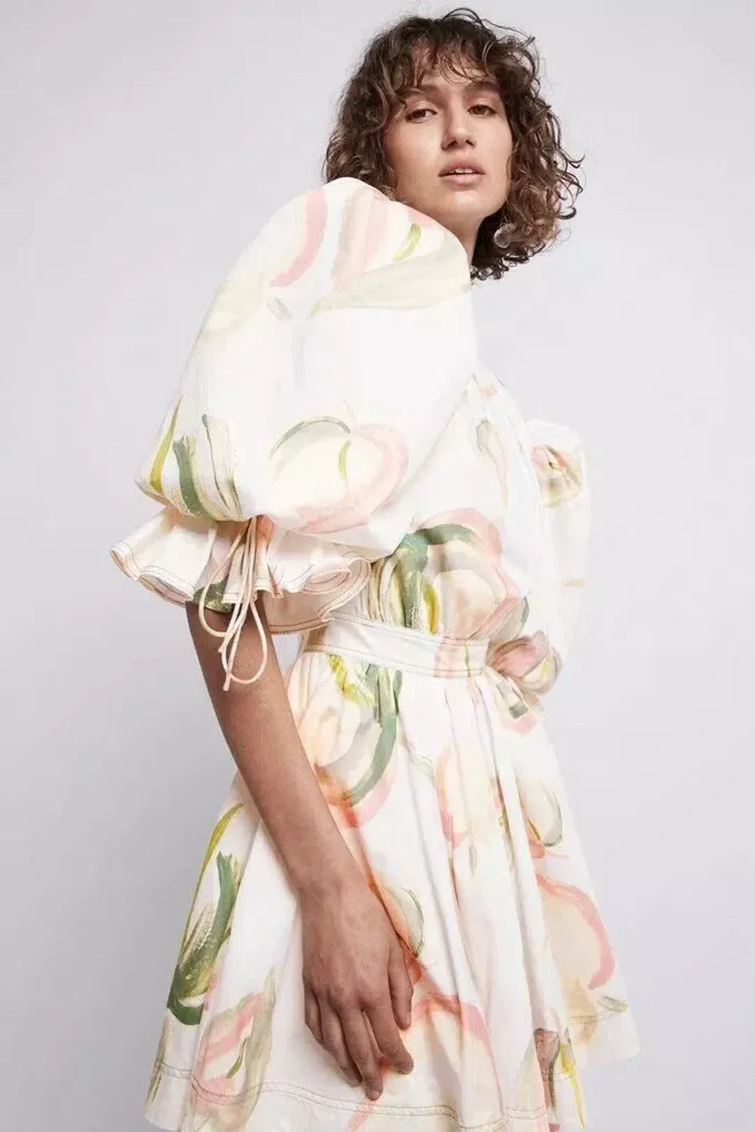 Aje Dress Imprint Mini Short Puff Cream Sleeve Size 12 for rent on The Volte - main image