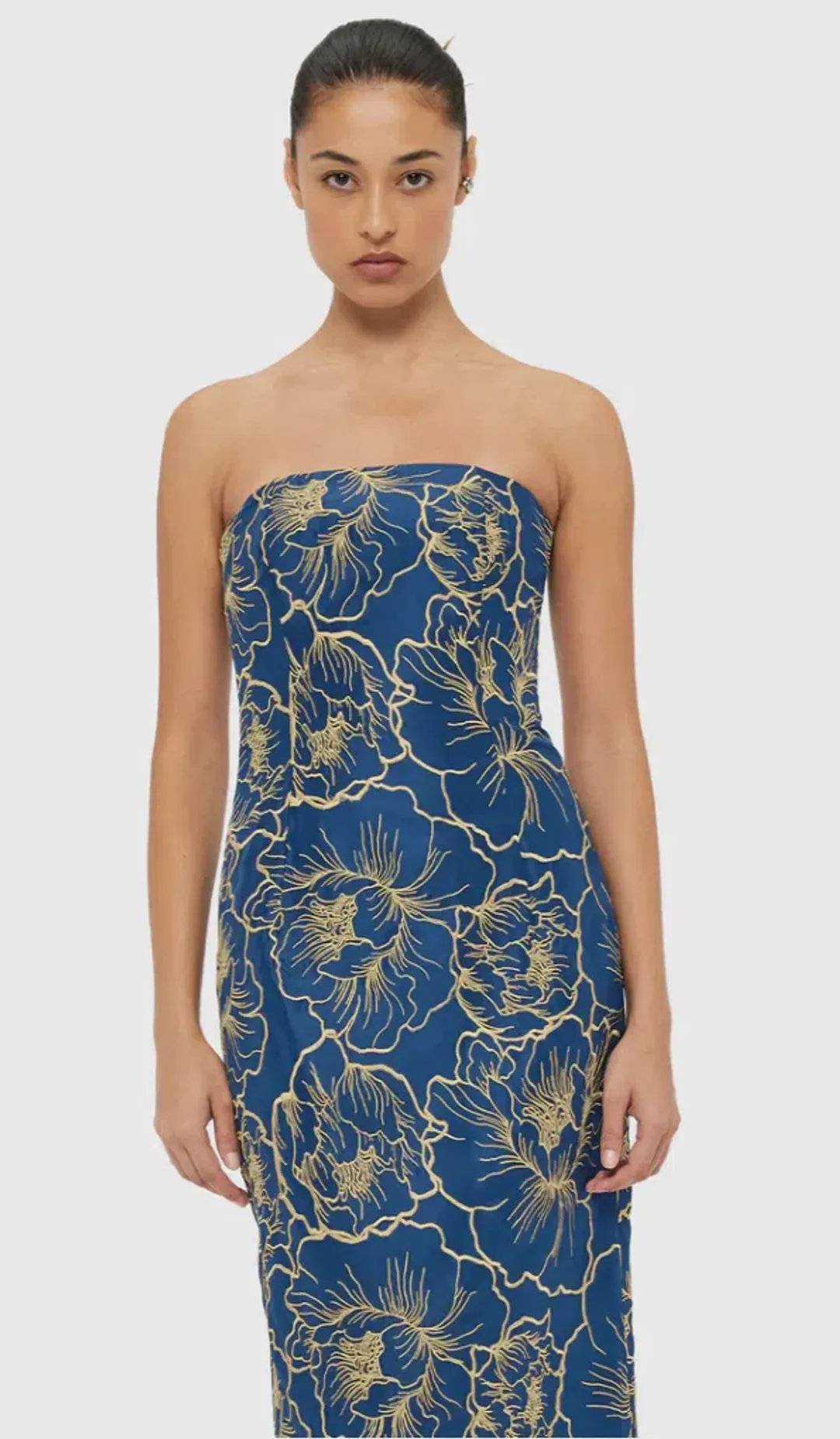 Leo Lin Rayna Bustier Maxi Dress Marine Blue Size 6 for rent on The Volte - main image