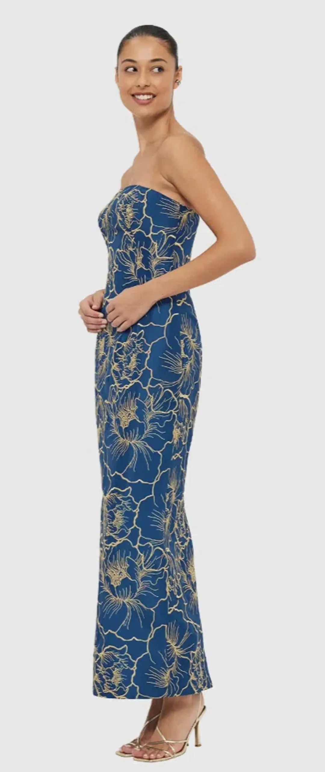 Leo Lin Rayna Bustier Maxi Dress Marine Blue Size 6 for rent on The Volte - main image