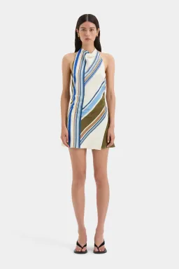 SIR The Label Thistle Halter Mini Dress Blue Baidera Stripe Size 12 for rent on The Volte - image 1