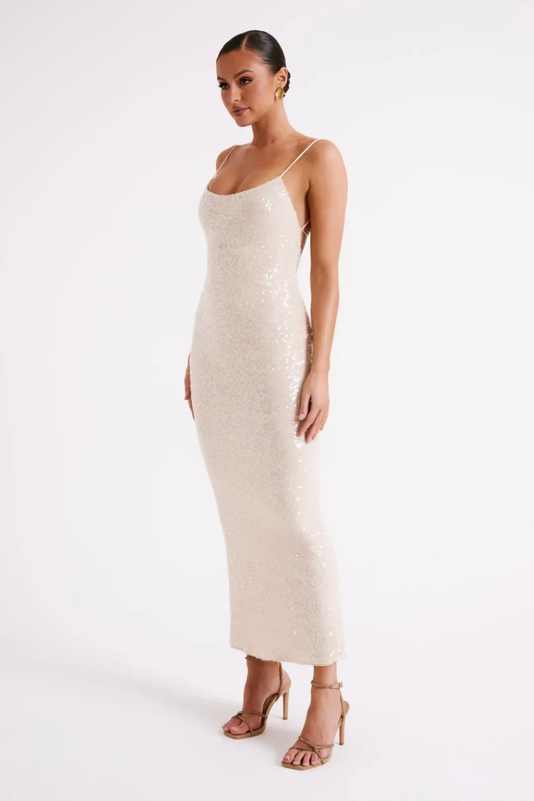 Meshki Brianna Sequin Maxi Dress Cream Size 8 for rent on The Volte - main image