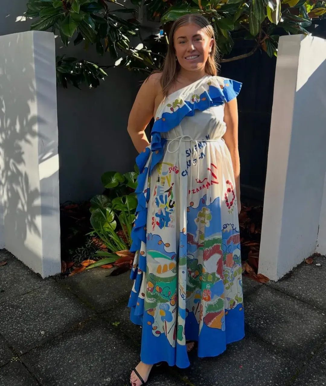 Alemais Nadia Dress One Shoulder Ruffle Maxi Print Size AU 16 for rent on The Volte - main image