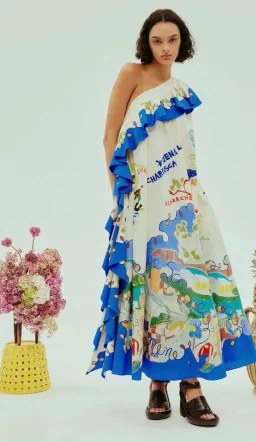 Alemais Nadia Dress One Shoulder Ruffle Maxi Print Size AU 16 for rent on The Volte - image 4