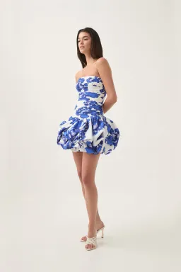 Aje Violette Bubble Hem Boldly Blooming Cobalt Mini Dress Blue Size 10 for rent on The Volte - image 3