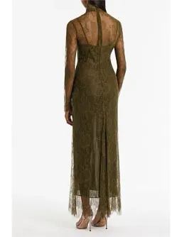 Carla Zampatti Juniper Chantilly Lace Sleeved Gown Olive Size 14 for rent on The Volte - image 3