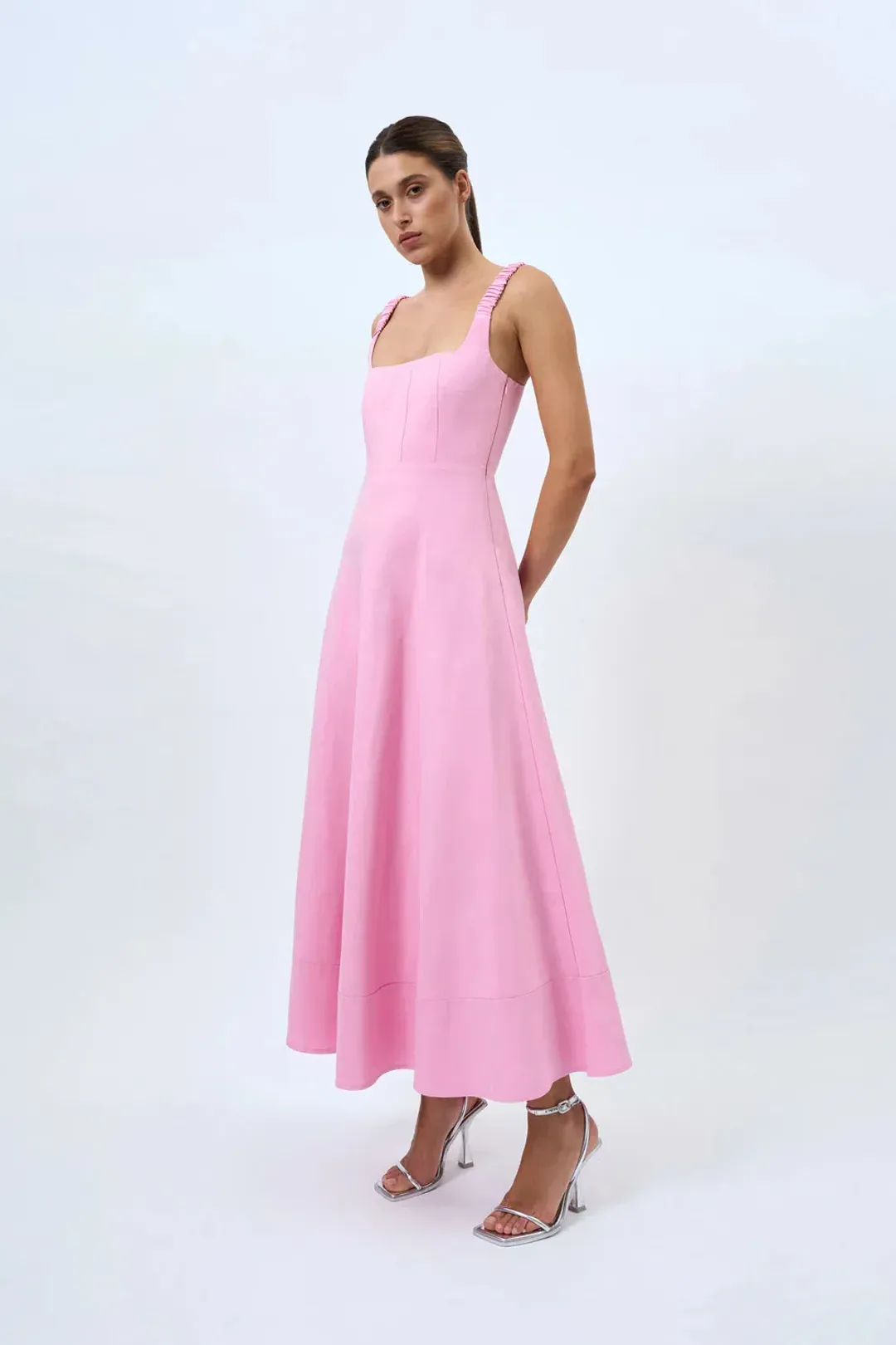 By Johnny Daphne Bust Midi Dress Taffy Pink Size AU 10 for rent on The Volte - main image