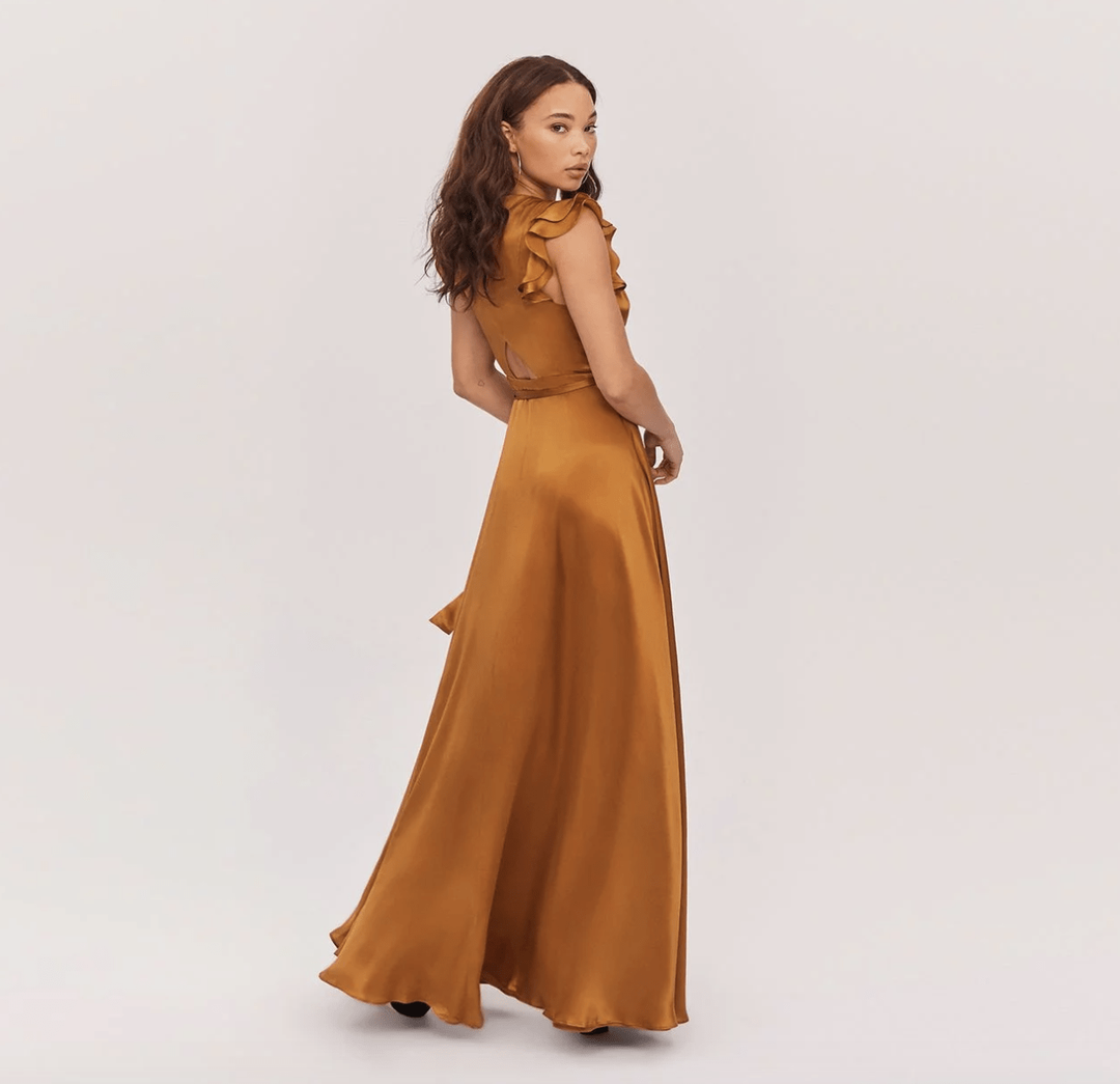 Fame & Partners Silk Wrap Dress in Rust Size 6 for rent on The Volte - main image