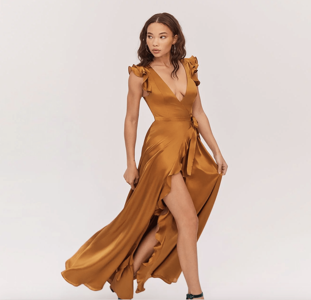 Fame & Partners Silk Wrap Dress in Rust Size 6 for rent on The Volte - main image