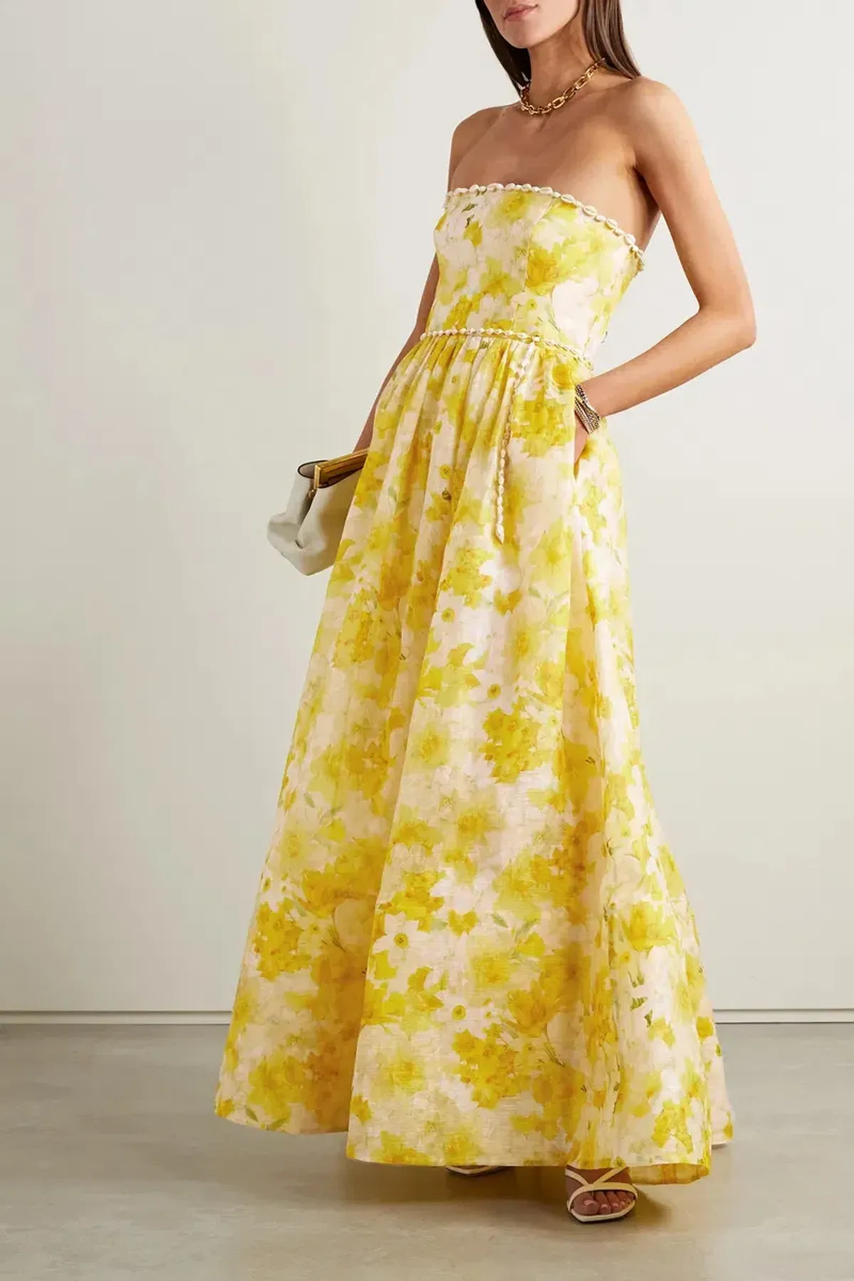 Zimmermann Wonderland Strapless Maxi Dress Daffodil Floral Print Size 0 / AU 8 for rent on The Volte - main image
