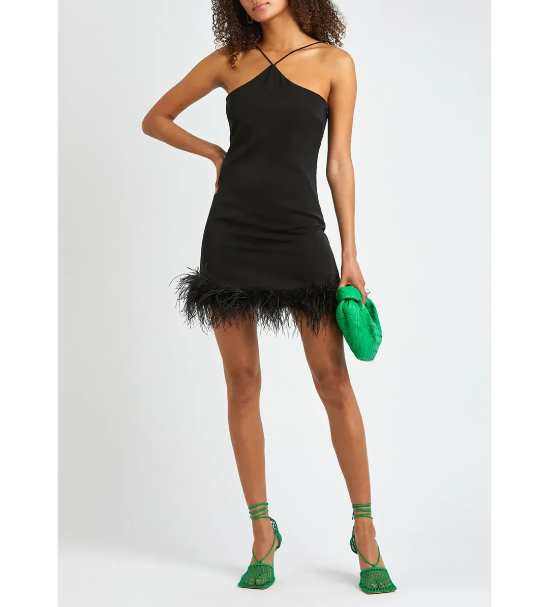 De La Vali Halter Neck Mini Dress With Black Feather Black Size 10 for rent on The Volte - main image