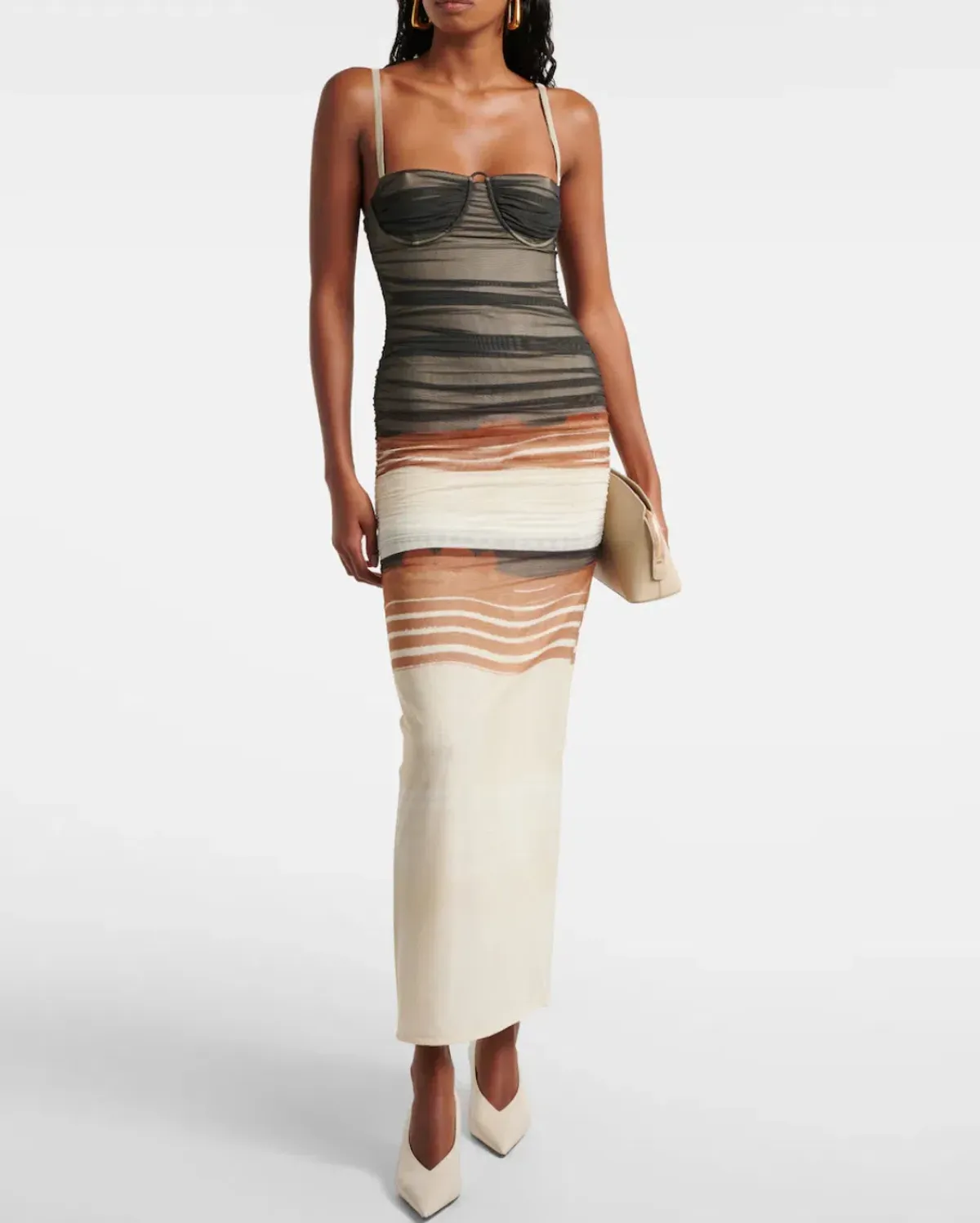 SIR The Label Breeze Striped Ruched Mesh Midi Dress Multi Size 0 / AU 6 - Image 1