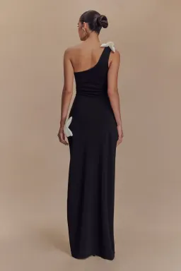 Meshki Hallie One Shoulder Bow Maxi Dress Black/White Size 8 for rent on The Volte - image 5