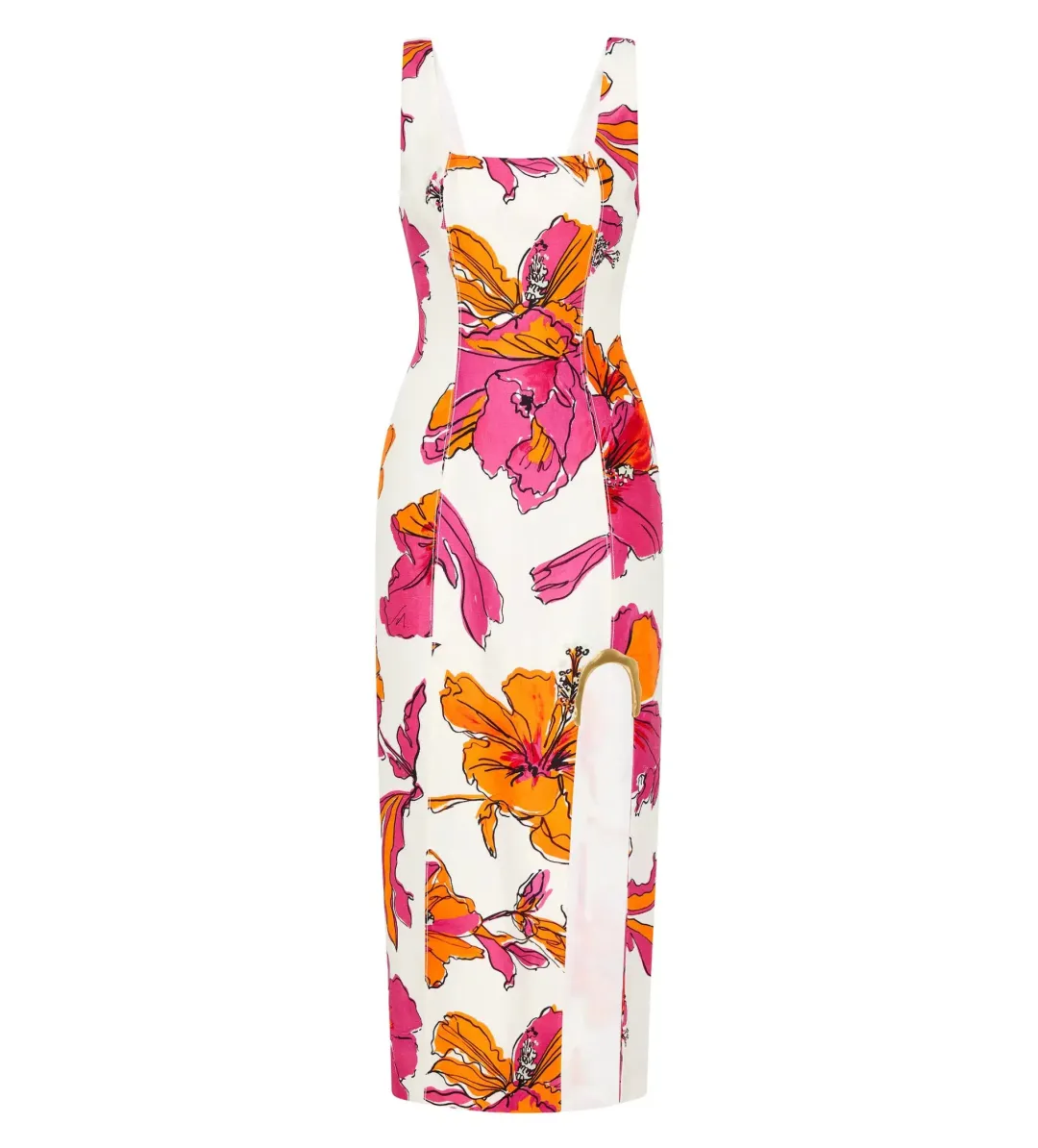Aje Flourish Midi Dress in Vivid Hibiscus Size AU 6 for rent on The Volte - main image