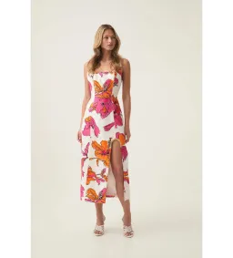 Aje Flourish Midi Dress in Vivid Hibiscus Size AU 6 for rent on The Volte - image 1