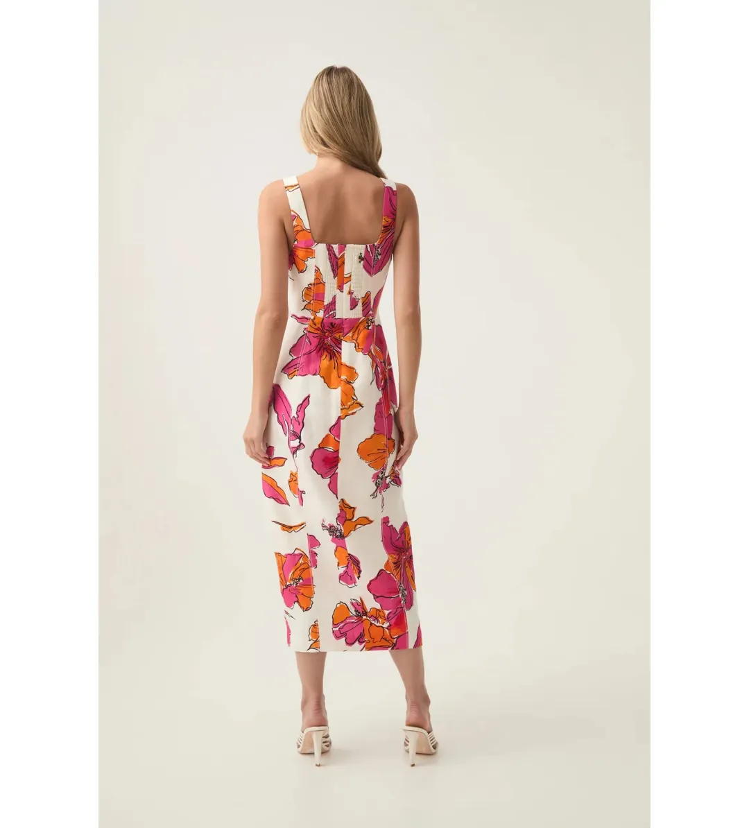 Aje Flourish Midi Dress in Vivid Hibiscus Size AU 6 for rent on The Volte - main image