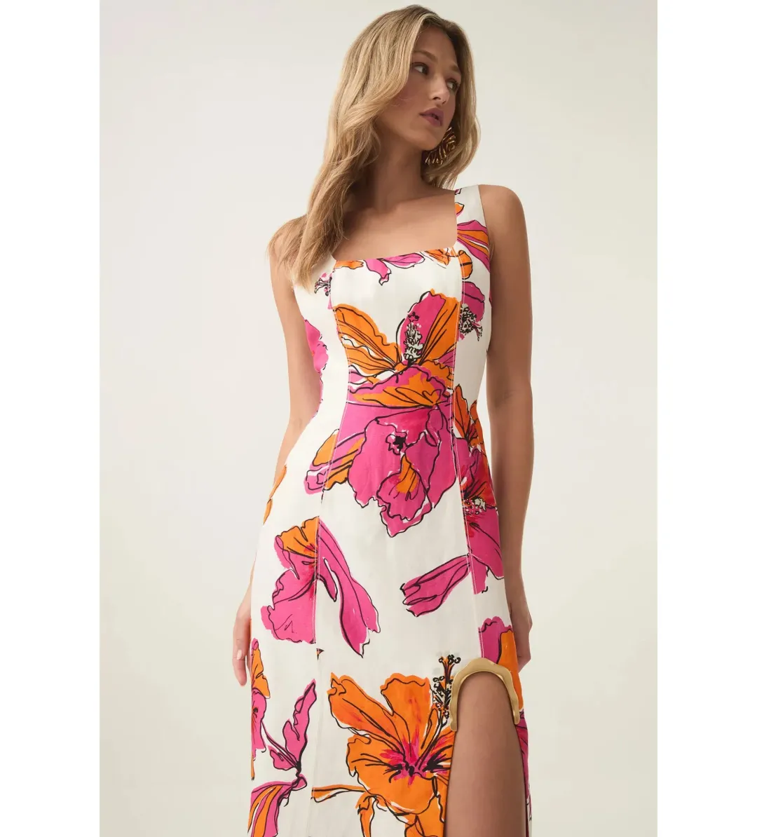 Aje Flourish Midi Dress in Vivid Hibiscus Size AU 6 for rent on The Volte - main image