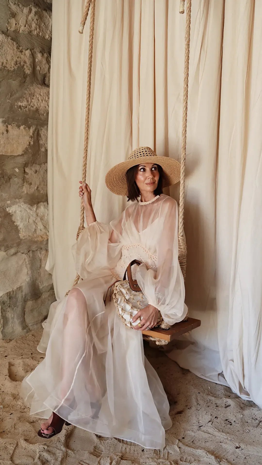 Zimmermann Illuminate Macrame Gown Midi Cream Size AU 8 for rent on The Volte - main image