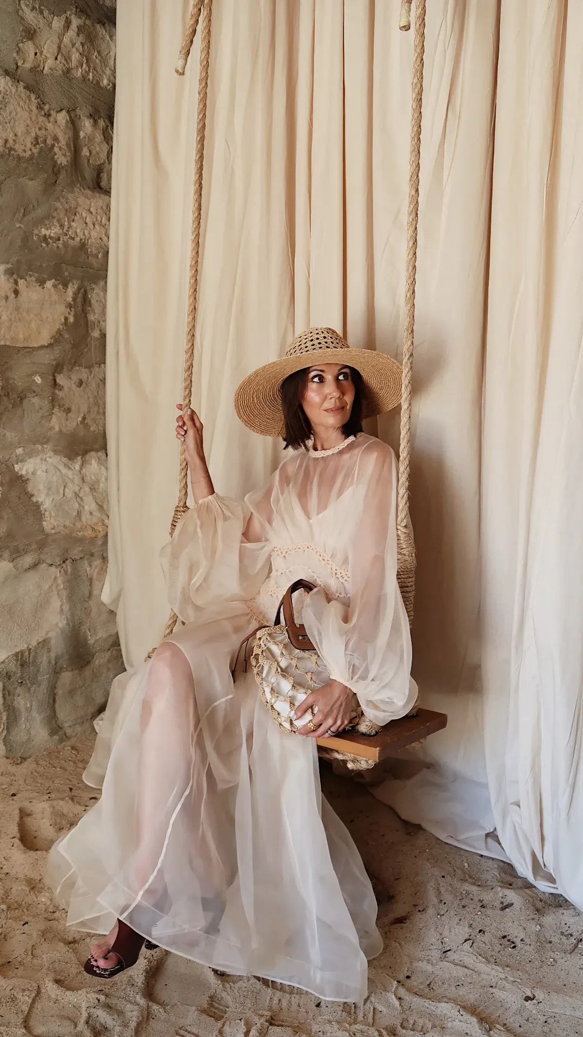 Zimmermann Illuminate Macrame Gown Midi Cream Size AU 8 for rent on The Volte - main image