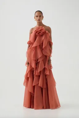 Aje Pandorea Layered Maxi Dress Coral Clay Size 10 for rent on The Volte - image 4