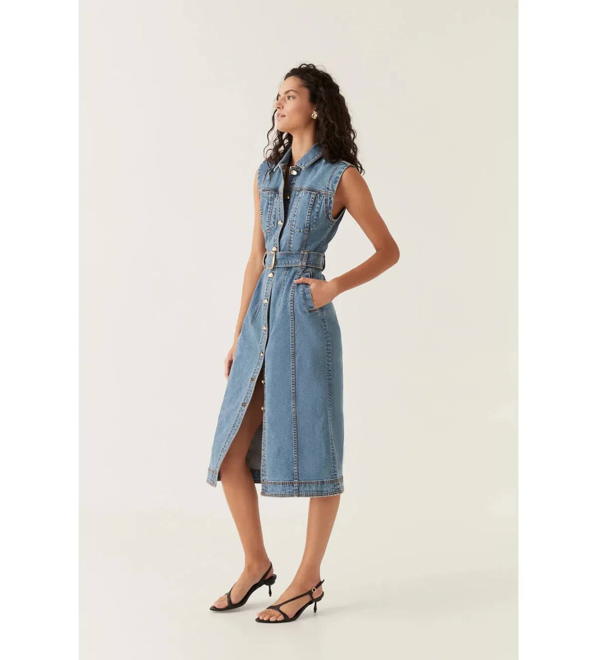 Aje Darcie Denim Midi Dress in 90's Wash Size AU 6 - Image 3