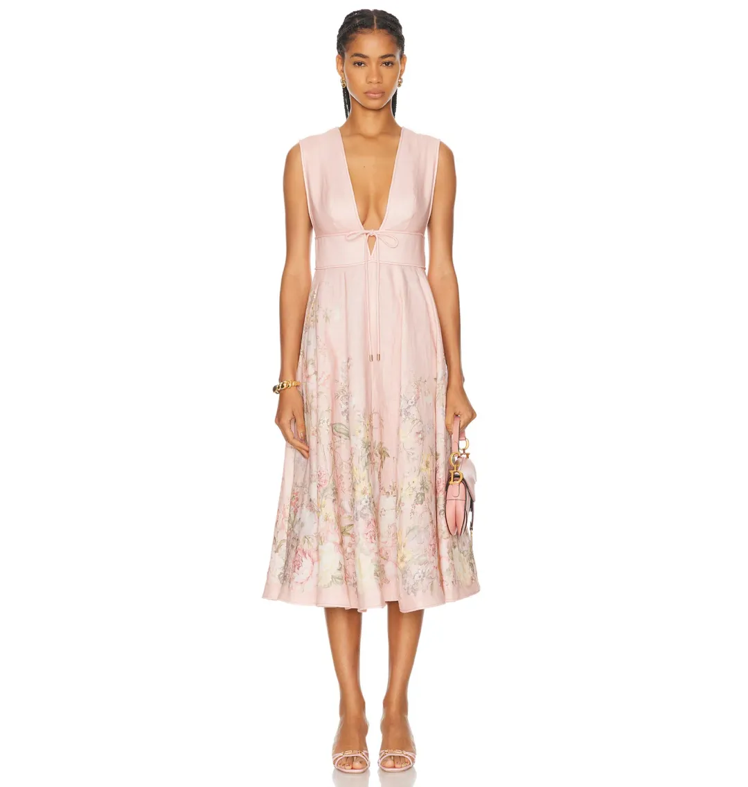 Zimmermann Waverly Plunge Midi Dress Floral Size 0 / AU 8 for rent on The Volte - main image