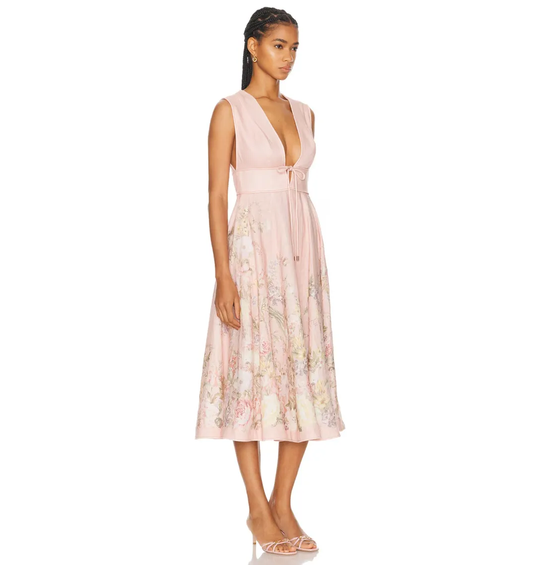 Zimmermann Waverly Plunge Midi Dress Floral Size 0 / AU 8 for rent on The Volte - main image