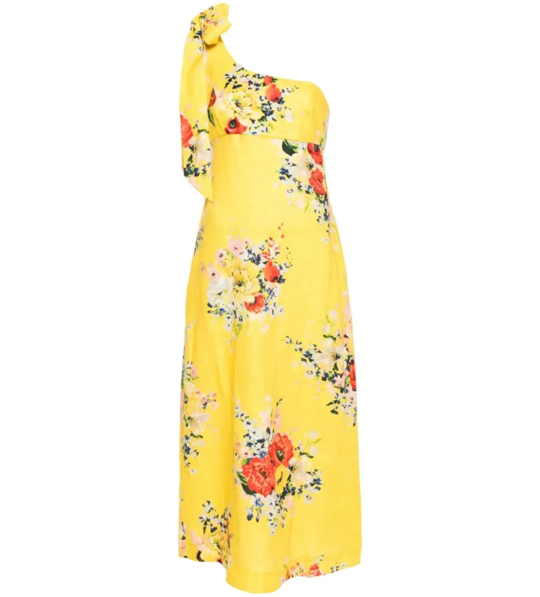 Zimmermann Alight Asymmetric Midi Dress in Yellow Floral Size 1 / AU 10 for rent on The Volte - main image