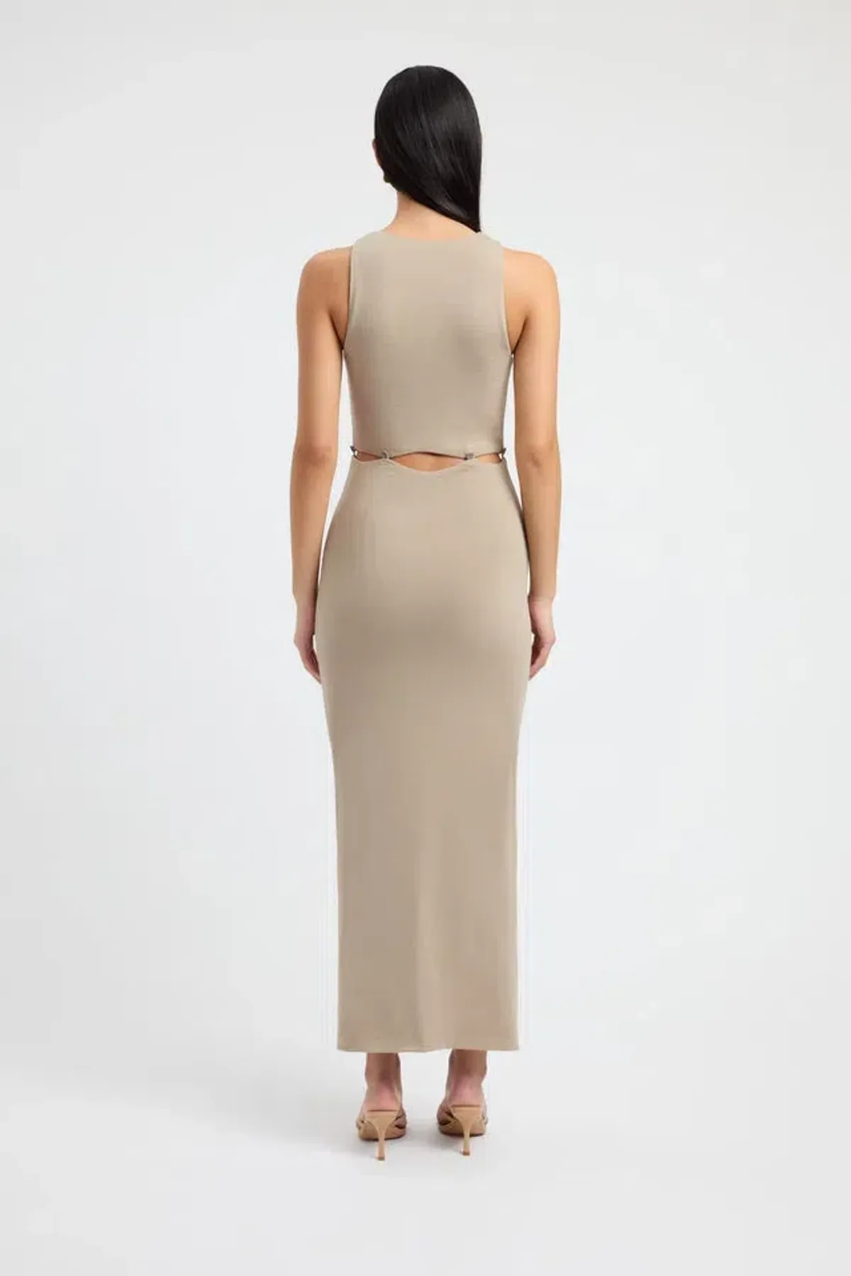 Kookai Taupe Lottie Button Detailing Midi Dress Brown Size 8 - Image 2