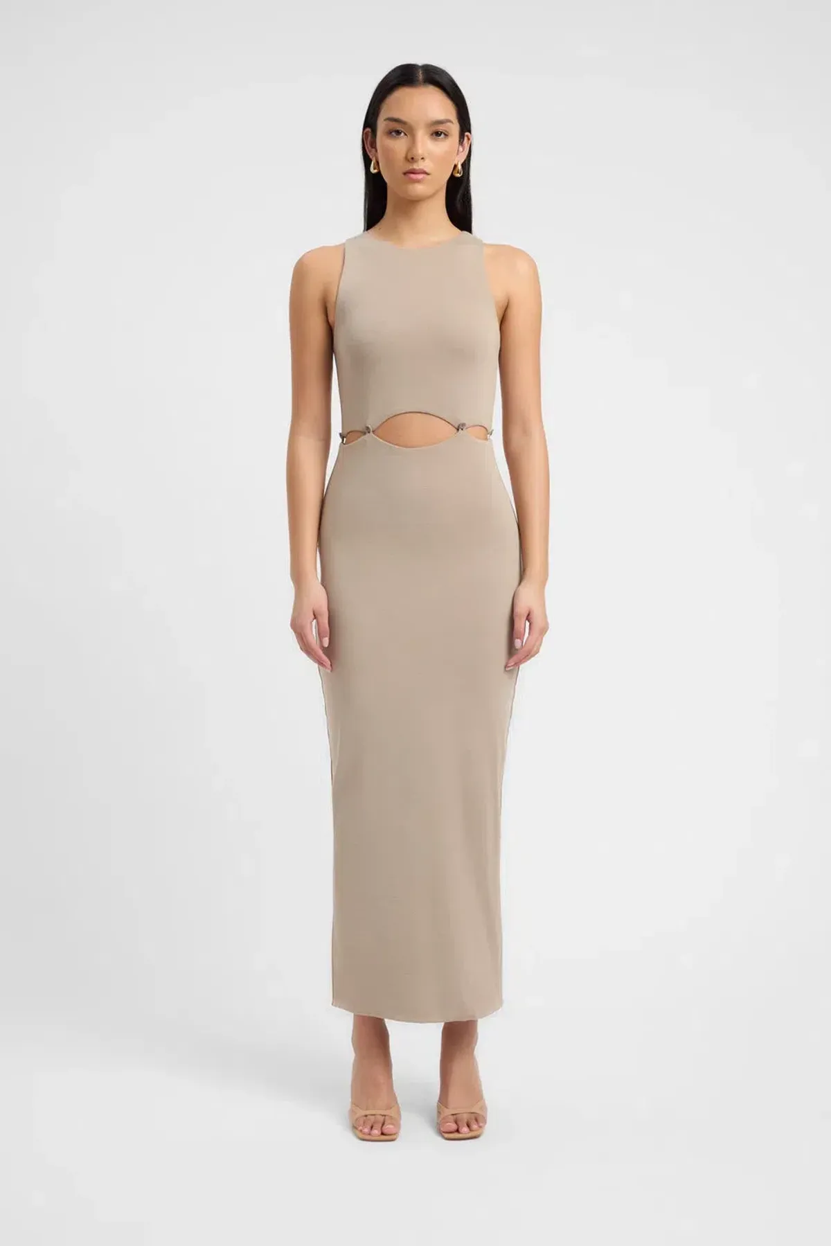Kookai Taupe Lottie Button Detailing Midi Dress Brown Size 8 - Image 1