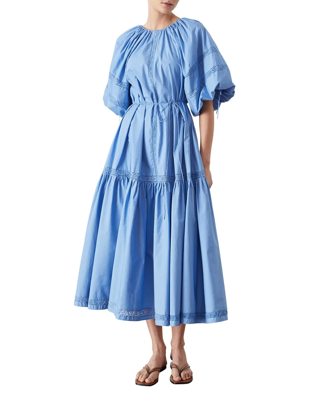 Joslin Vivienne Organic Cotton Smock Midi Dress Blue Size 8 for rent on The Volte - main image