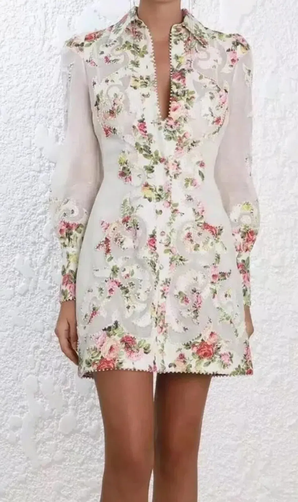 Zimmermann Radiate Applique Shirt Mini Dress Floral Size 2 / Aus 10 for rent on The Volte - main image