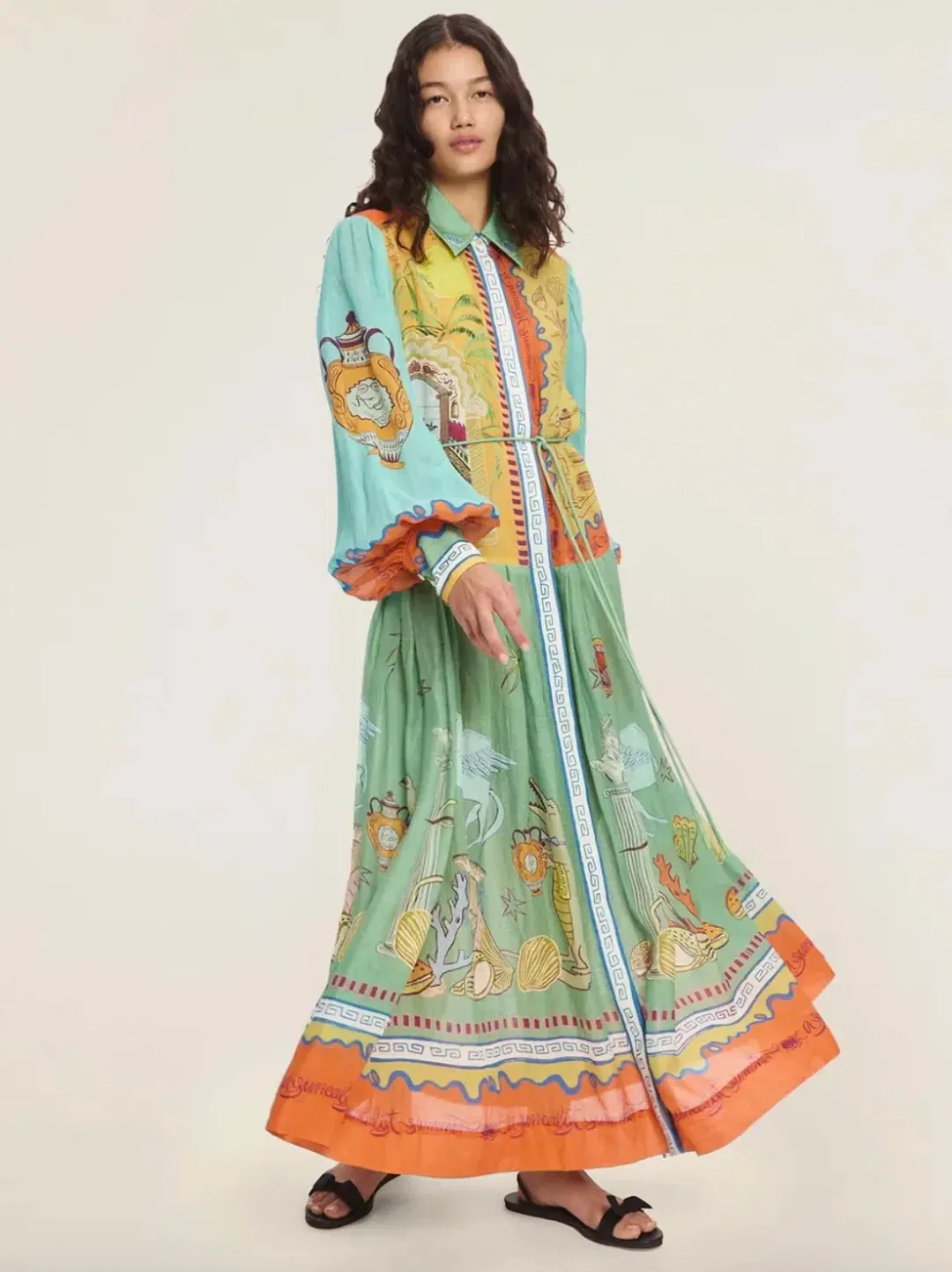 Alemais Surrealist Summer Ramie Shirtdress Midi Dress Print Size 16 for rent on The Volte - main image