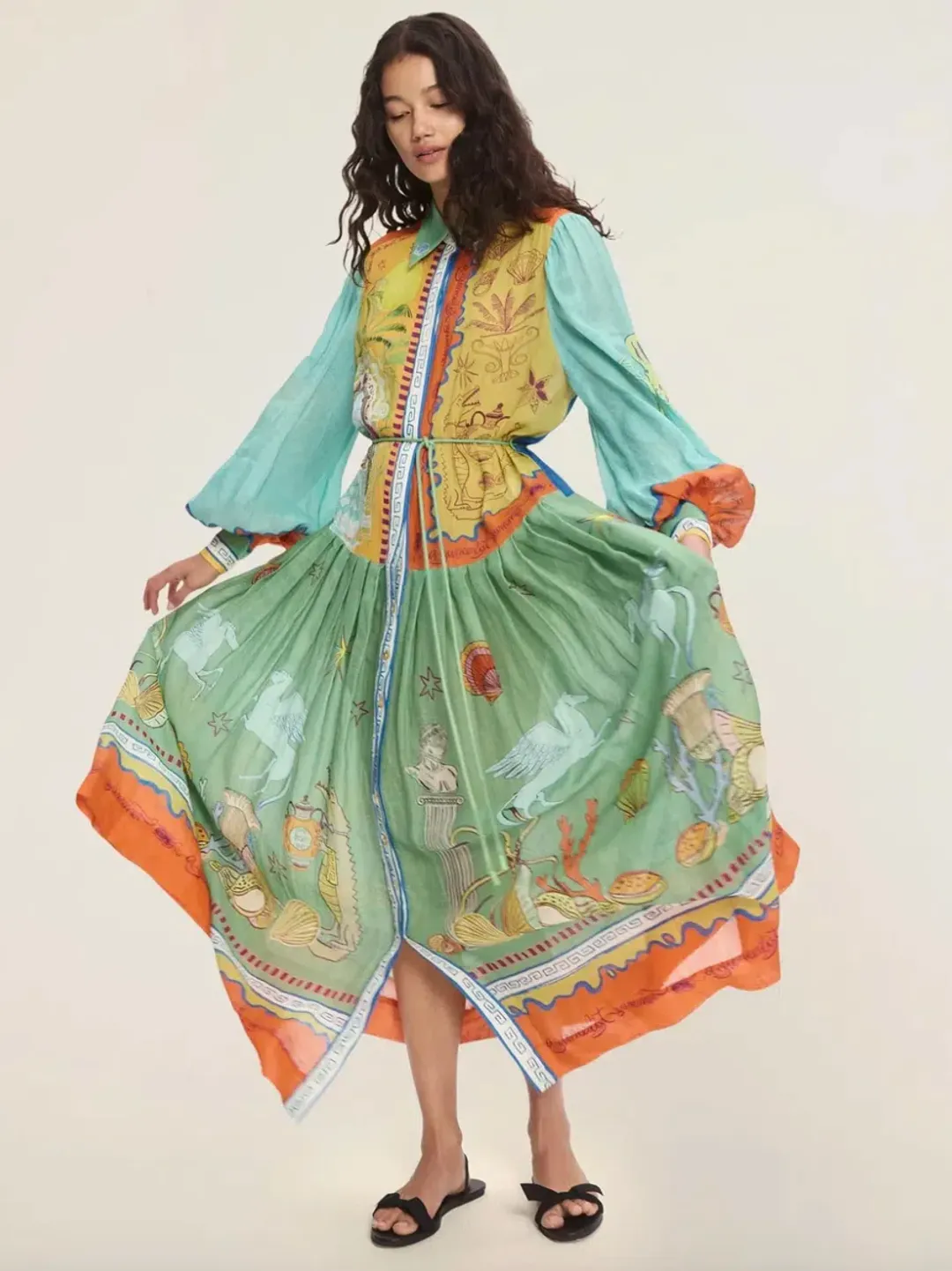 Alemais Surrealist Summer Ramie Shirtdress Midi Dress Print Size 16 for rent on The Volte - main image