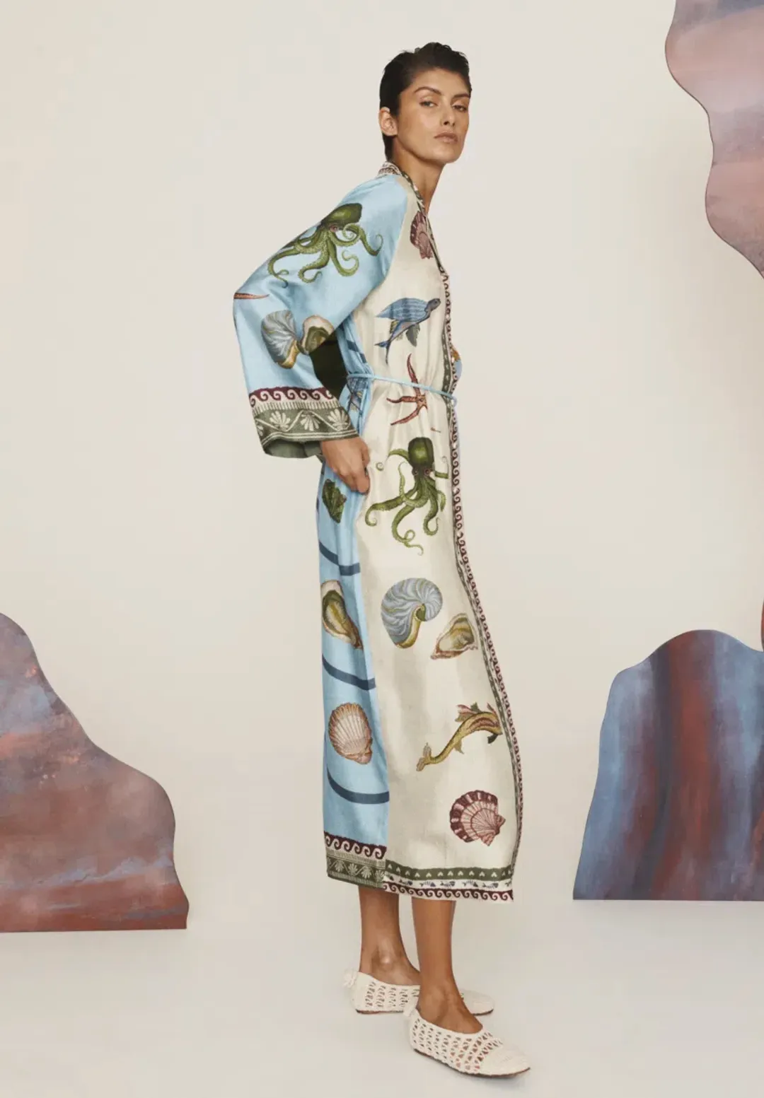 Alémais Bath House Silk Shirtdress Midi Dress Print Size 16 for rent on The Volte - main image