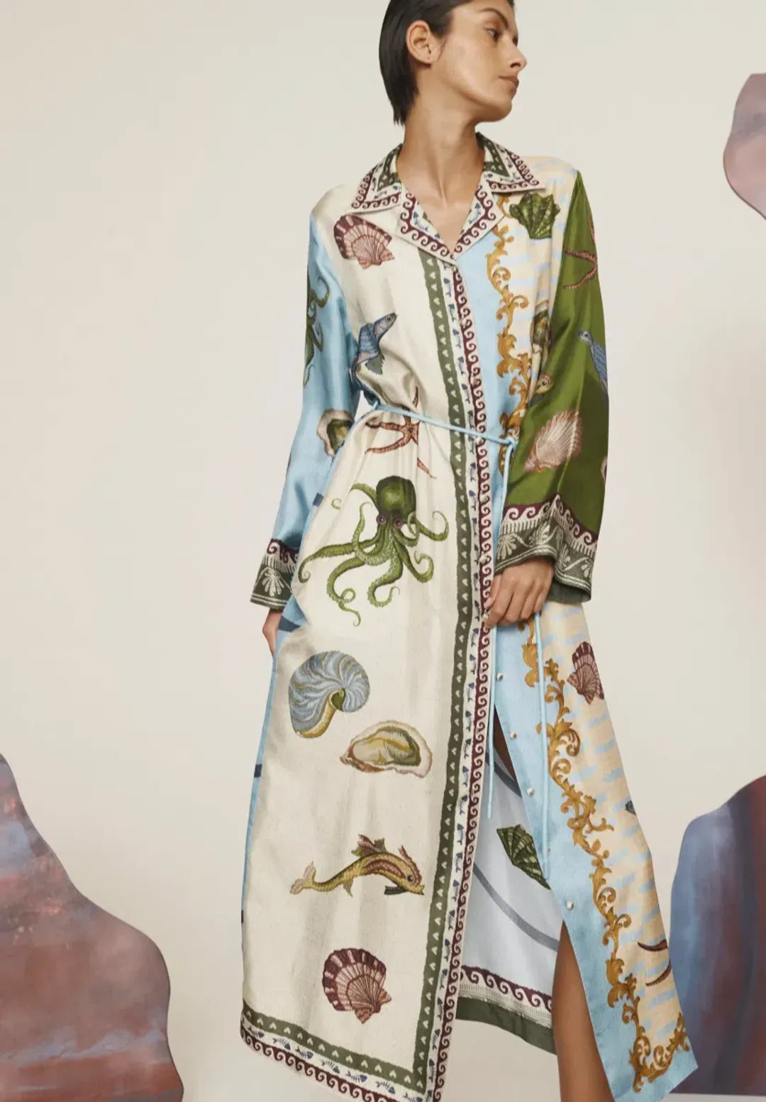 Alémais Bath House Silk Shirtdress Midi Dress Print Size 16 for rent on The Volte - main image