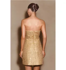 Meshki Gala Strapless Tweed Mini Dress Gold Size AU 8 for rent on The Volte - image 3