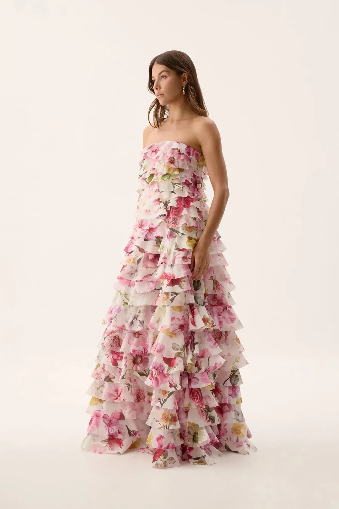 Aje Fleur Pleated Gown Dress Collage Floral Size 10 for rent on The Volte - main image