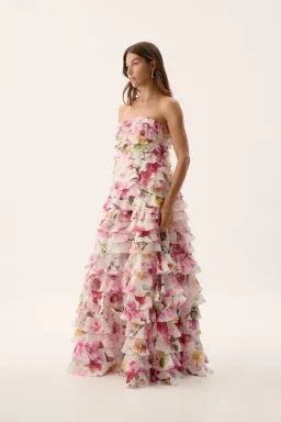 Aje Fleur Pleated Gown Dress Collage Floral Size 10 for rent on The Volte - image 2