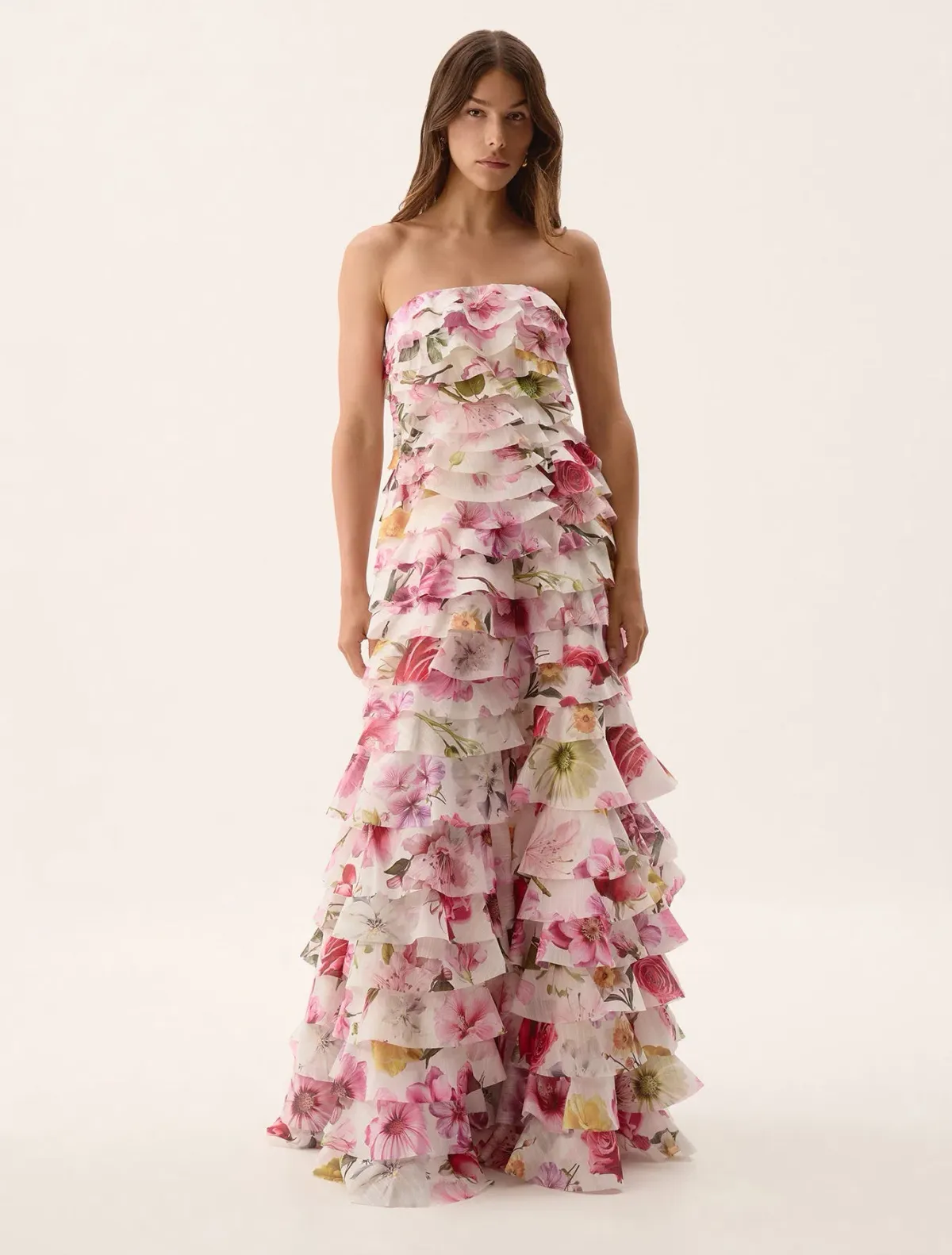 Aje Fleur Pleated Gown Dress Collage Floral Size 10 for rent on The Volte - main image