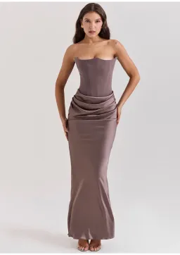 House of CB Persephone Strapless Corset Maxi Dress Smoke Size XS / AU 6 (Regular Cup) for rent on The Volte - image 2