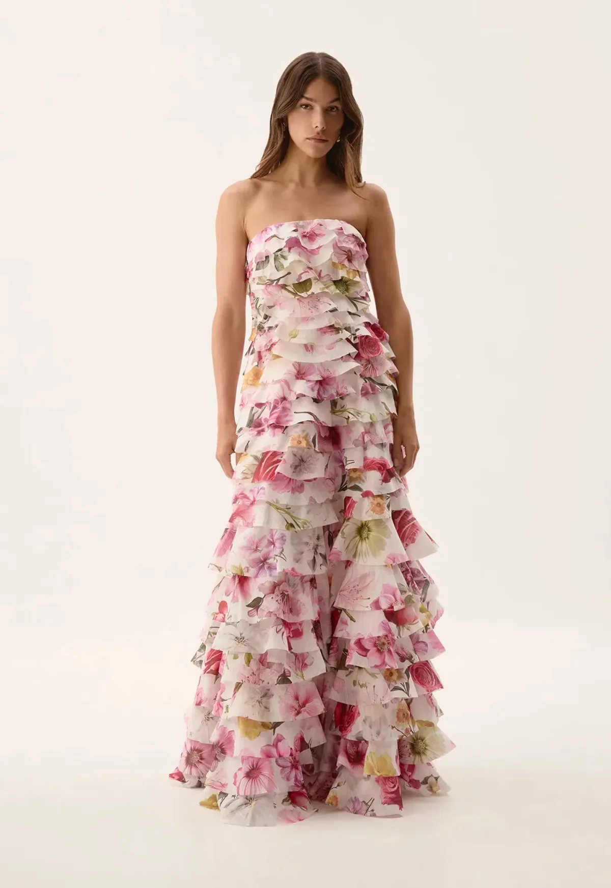 Aje Fleur Pleated Gown Collage Floral Size 8/S for rent on The Volte - main image