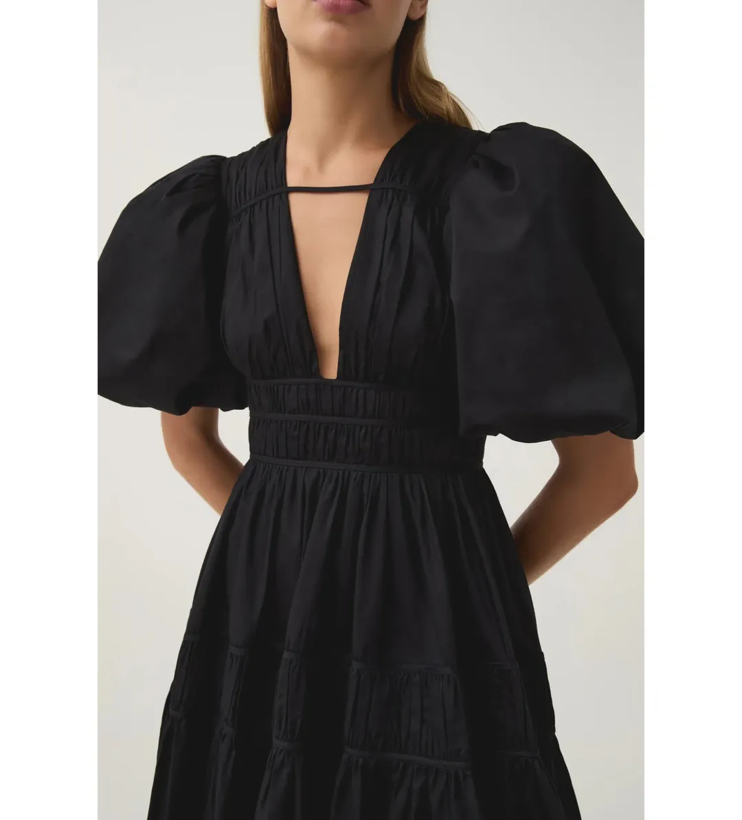 Aje Fallingwater Ruched Midi Dress Black Size XXL/AU 16 for rent on The Volte - main image