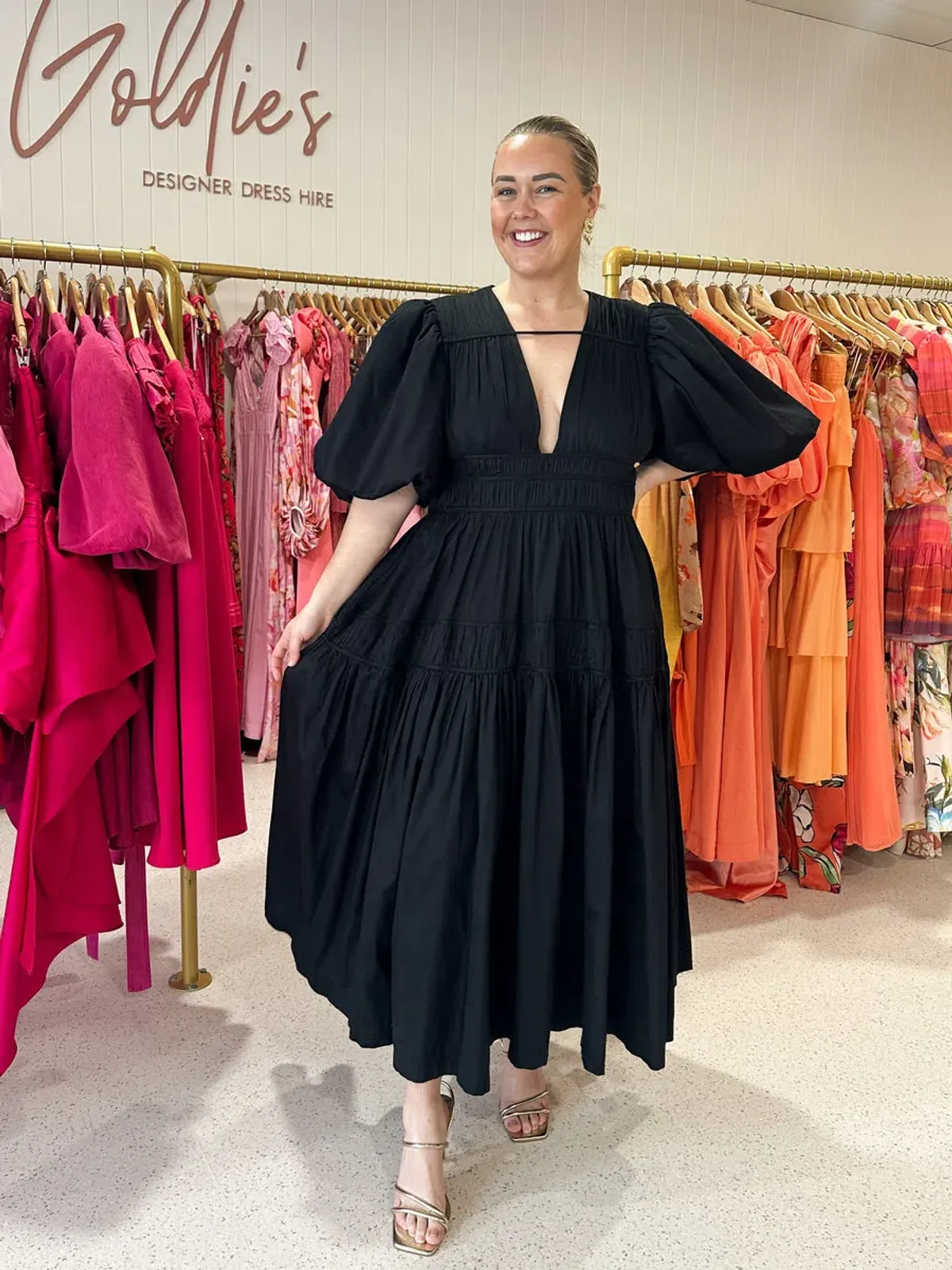 Aje Fallingwater Ruched Midi Dress Black Size XXL/AU 16 for rent on The Volte - main image