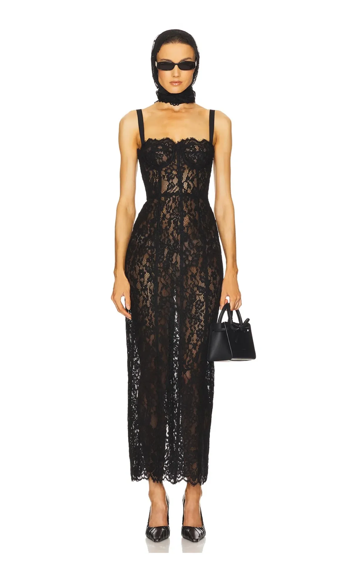 Helsa Black Lace Column Dress Black Size 8 - Image 2