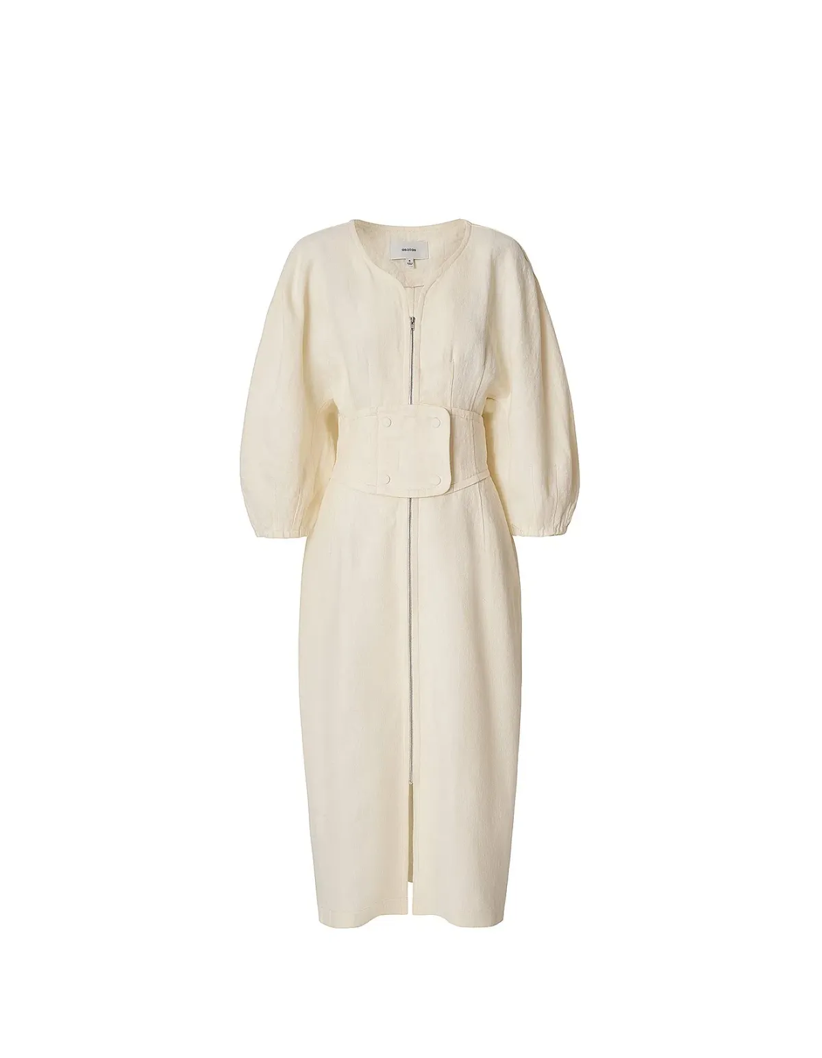 Oroton Full Sleeve Corset Midi Dress Cream Size AU 6 - Image 4