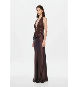 Misha The Celine Satin and Mesh Maxi Dress in Umber Brown Size 8 for rent on The Volte - image 2