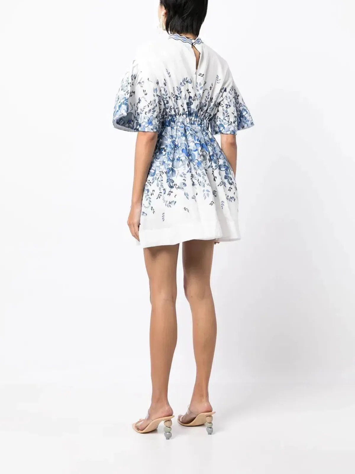 Rachel Gilbert Lea Puff Sleeve Mini Dress White Blue Floral Size 1 / AU 8 - Image 3